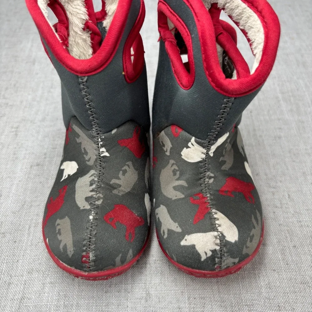 Bogs Baby Bogs Polar Bear Gray Red Waterproof Insulated Winter Boots Kids Size 5